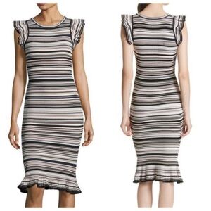 Milly Micro Stripe Mini Mermaid Ribbed Stretch Knit Midi Dress Bodycon NWT Small